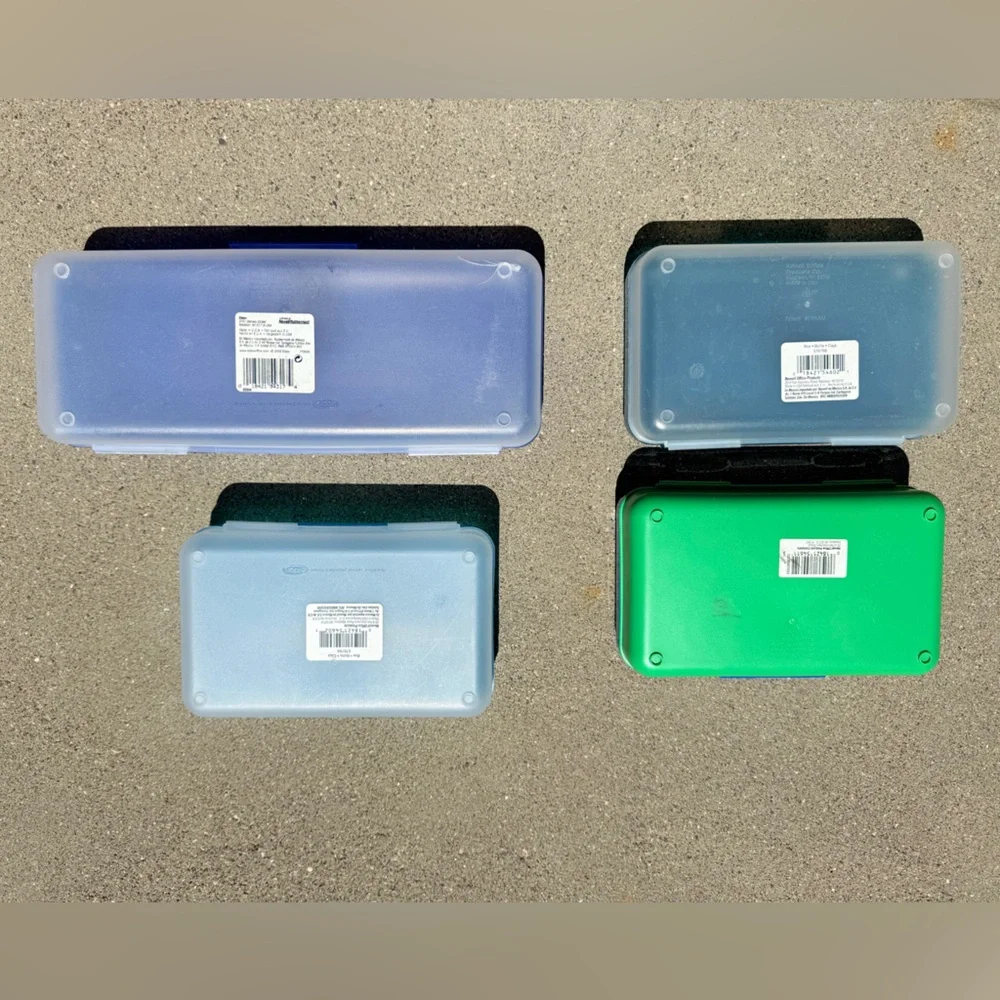 Vintage Spacemaker School Supplies Pencil Box Greens and Blues (4)
